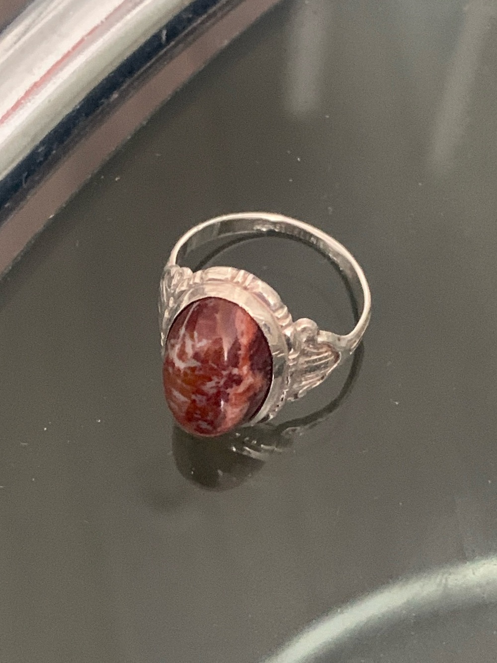 Sterling Silver Red Jasper Oval Statement Ring